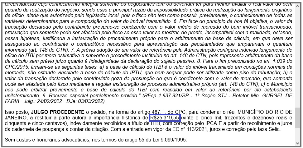 Sentença judicial favorável — Restituição de R$ 25.319,55 de ITBI
