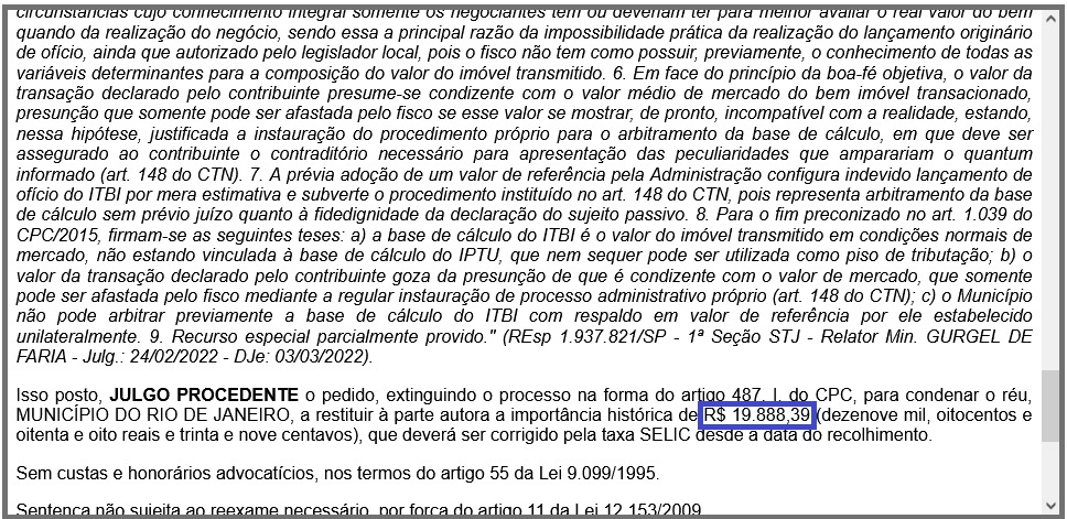 Sentença judicial favorável — Restituição de R$ 19.888,39 de ITBI