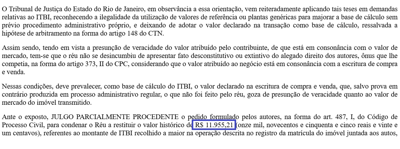 Sentença judicial favorável — Restituição de R$ 11.955,21 de ITBI